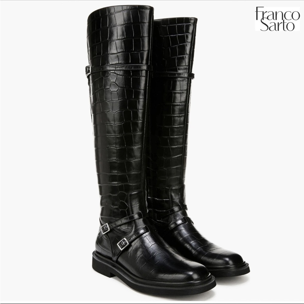 Franco Sarto Black Ainsley Inspired‎ Equestrian Charm Knee High Boots NWOT 9.5